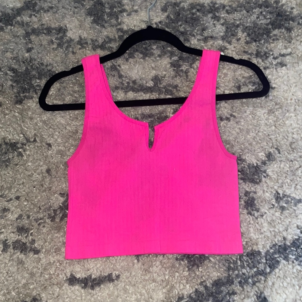 Neon pink crop tank top